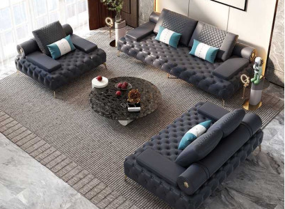 Living room Set 3pcs Black Living room Sofa set 3 + 2+ 1 Seater new Wood
